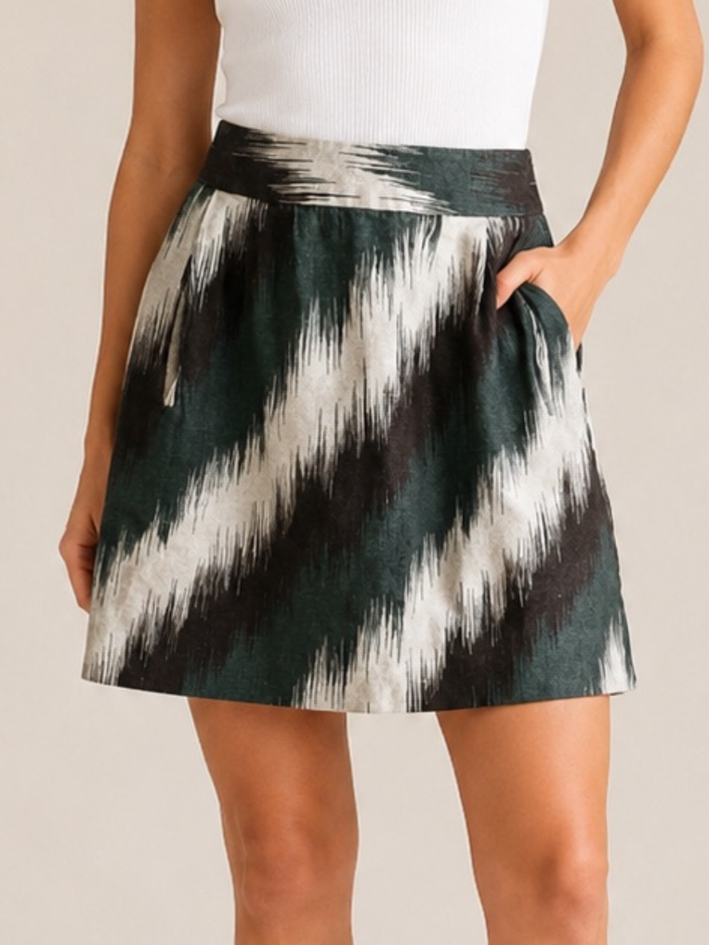 Michael Michael Kors 100% Linen Striped Mini Skirt High Rise A-Line Size 2